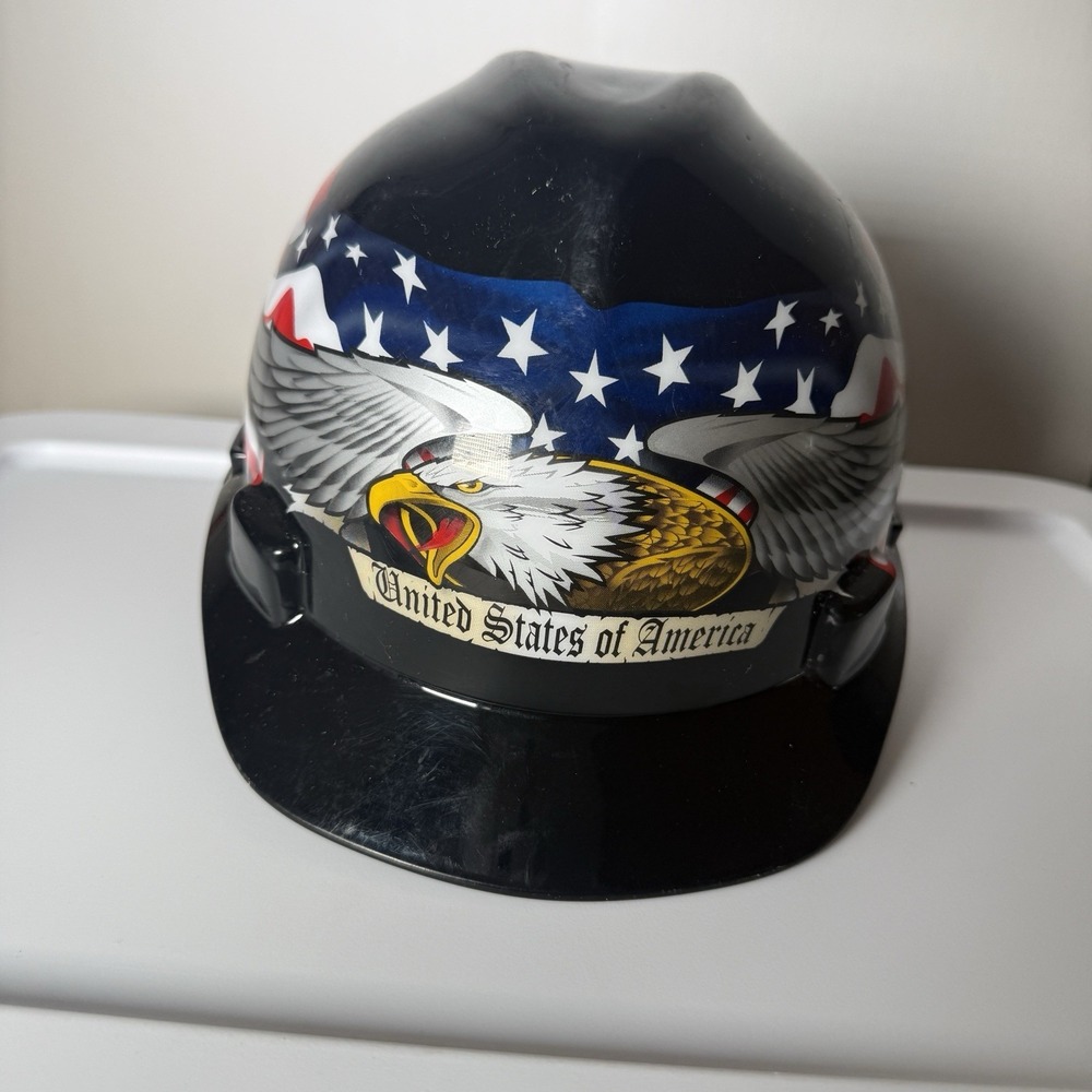 Mens MSA Safety V-Gard Protective Hard Hat M USA American Flag Eagle Patriotic